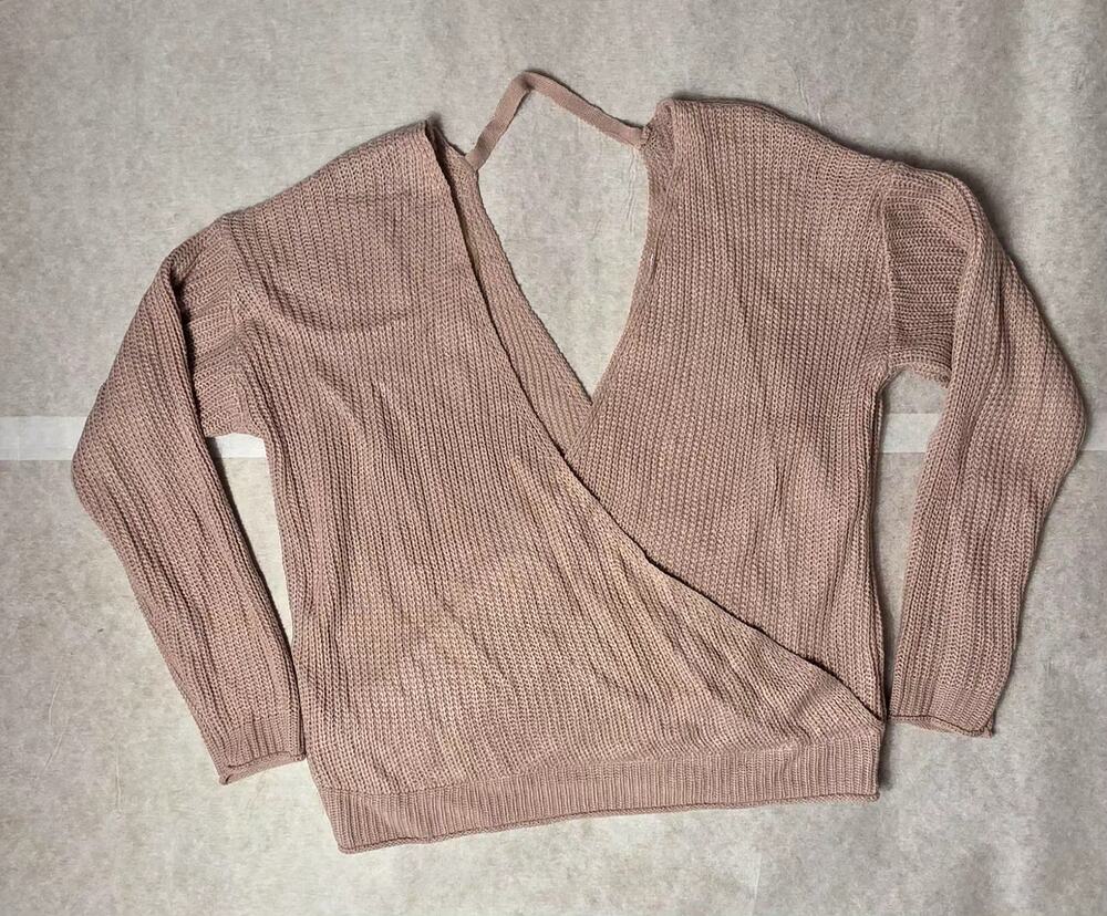 Favlux Fashion Women Pink/Blush Faux Wrap Open Back Chunky Knit  Sweater  Large